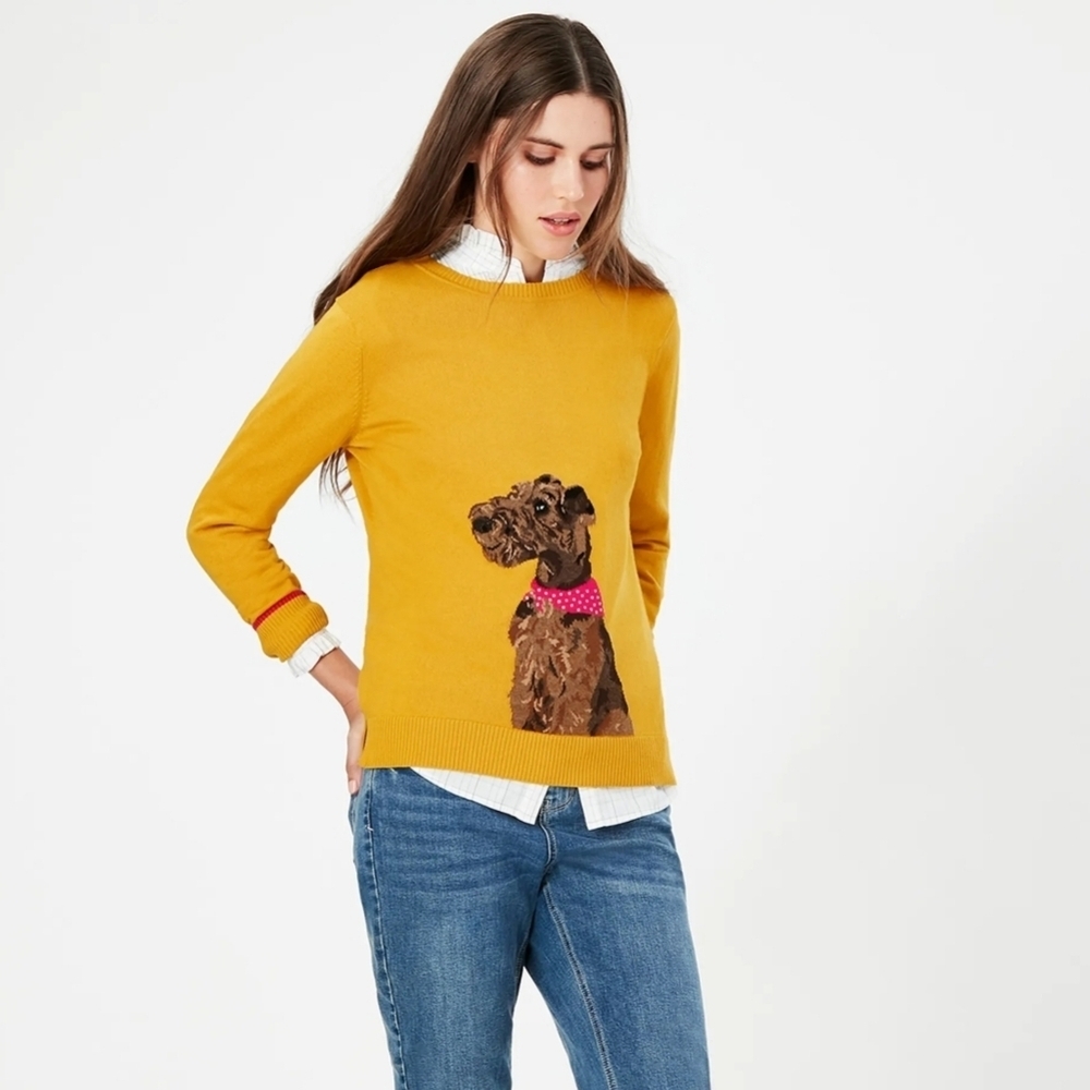 Joules Mustard Sweater with Dog Motif - Picture 2 of 16